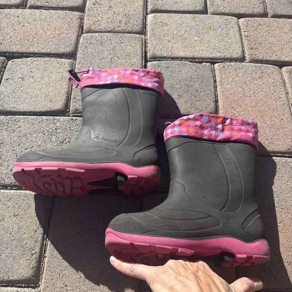 Kamik Snobuster Boots Kids Sz 13 Charcoal Pink Waterproof Winter Snow Boots